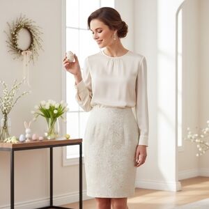 Liz Claiborne Gold Metallic Floral Brocade Pencil Skirt | Size 8